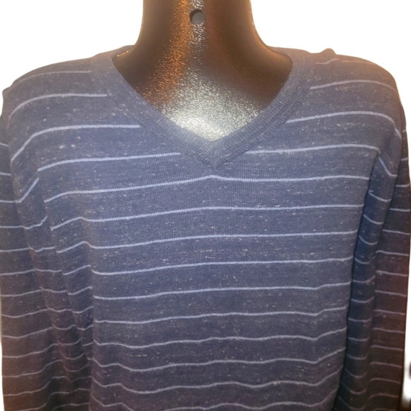 Gap Mens Blue V Neck Striped Sweater M - Picture 2 of 5